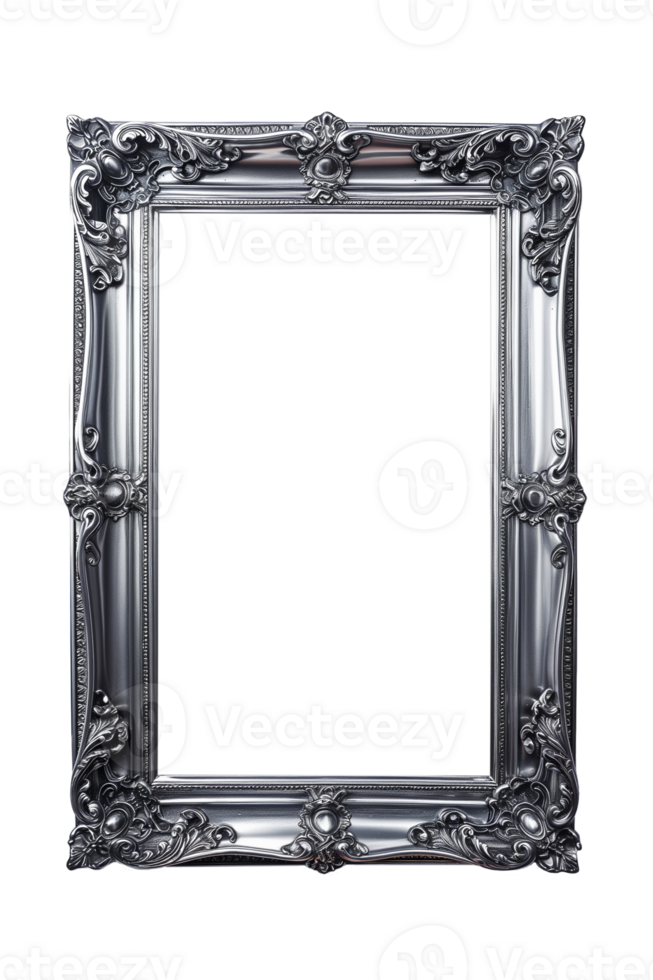 Vertical silver frame on a transparent background png