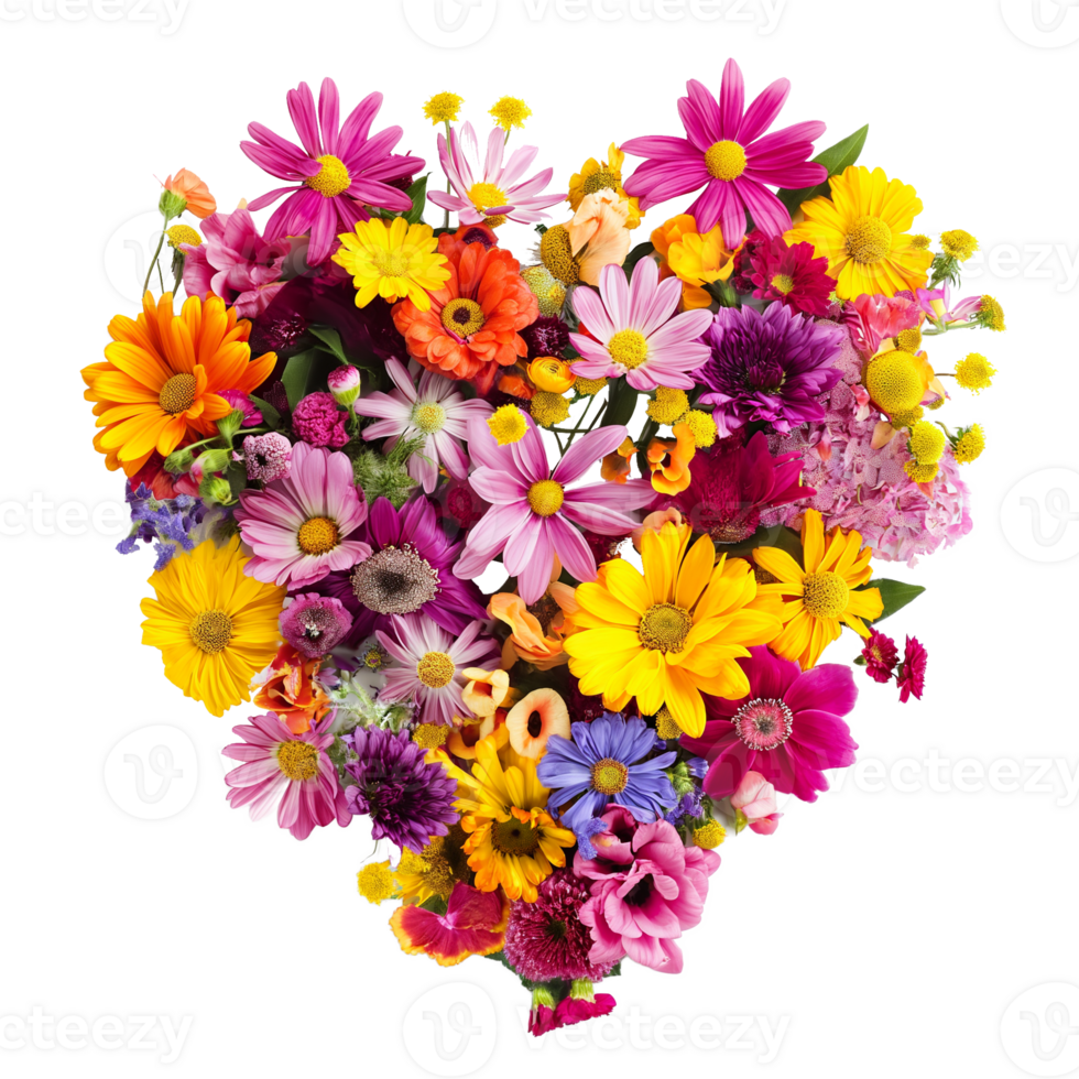 heart shape bouquet of flowers isolated on transparent background png