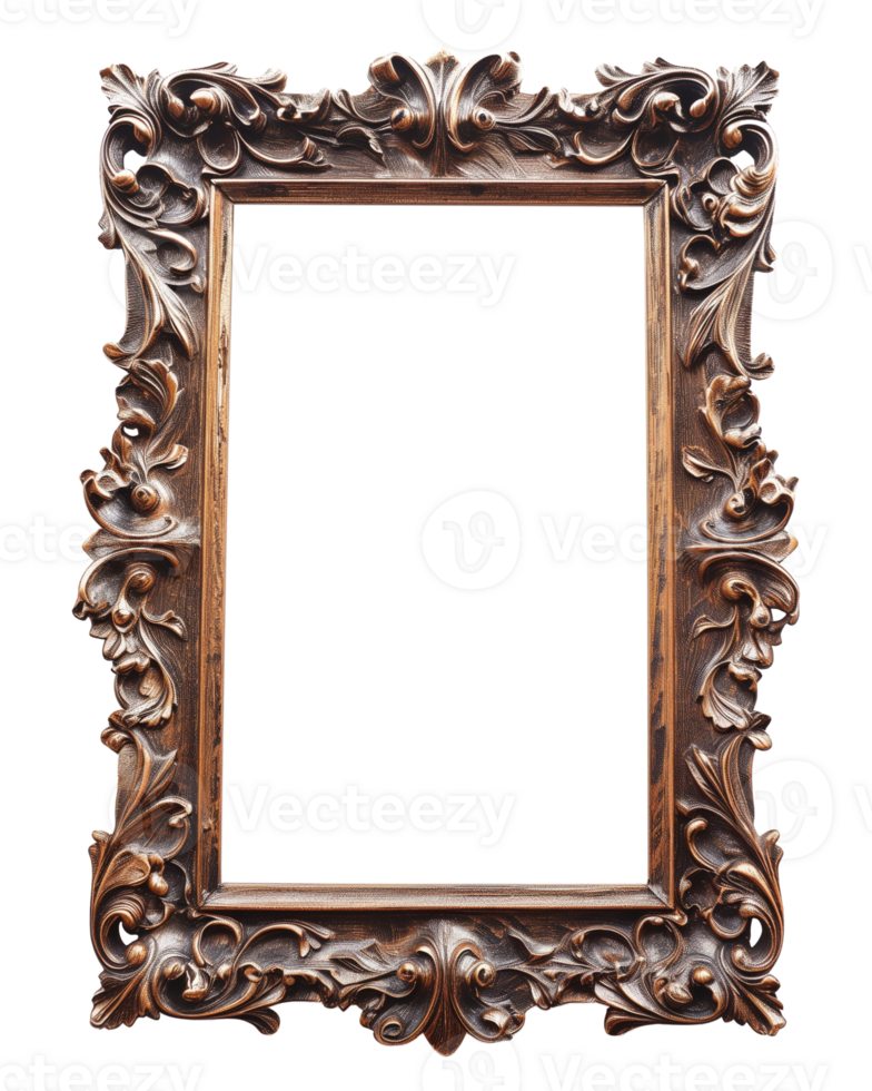 Vertical bronz frame on a transparent background png