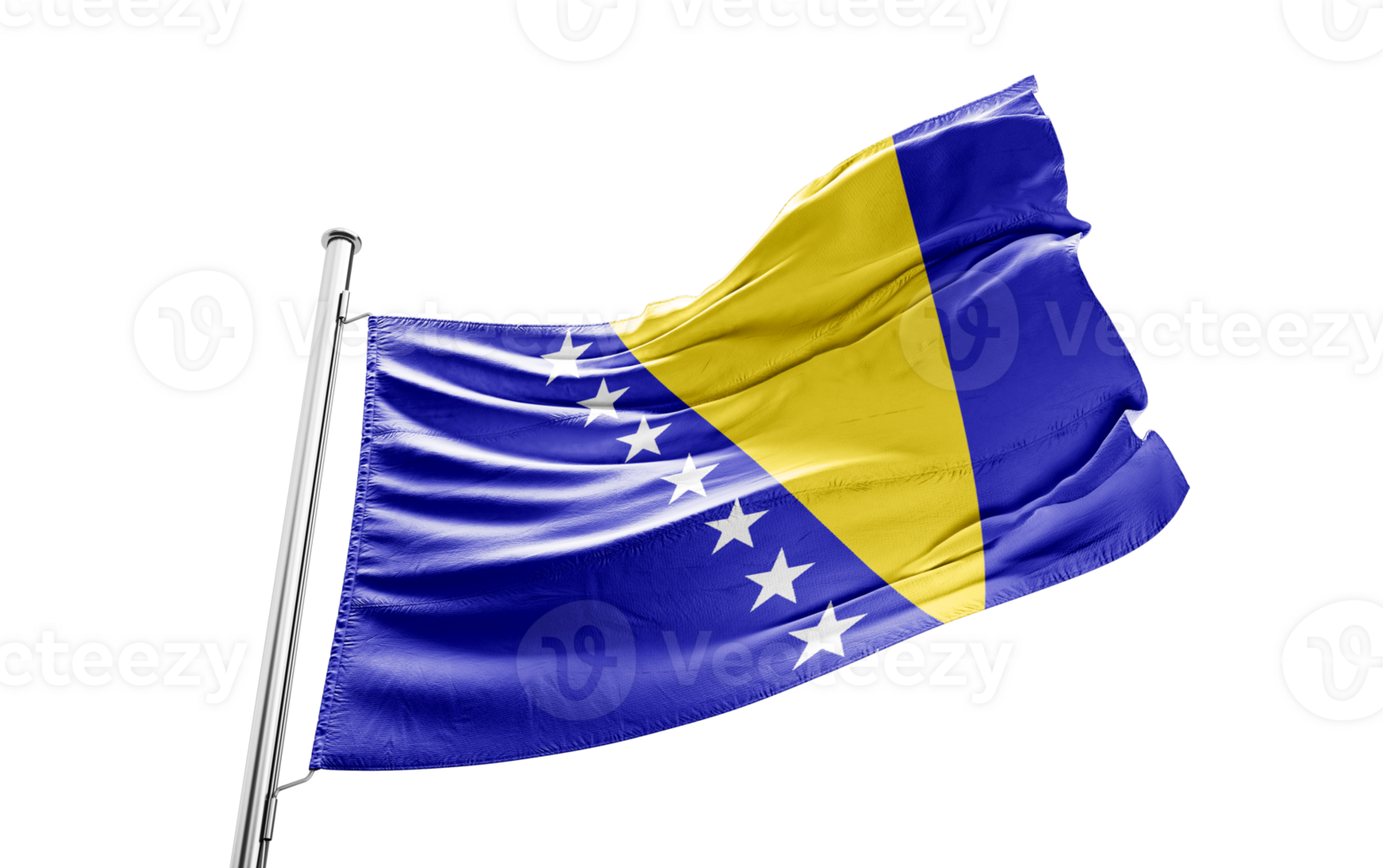 National flag of Bosnia-and-Herzegovina flutters in the wind. Wavy Flag. Close-up front view png