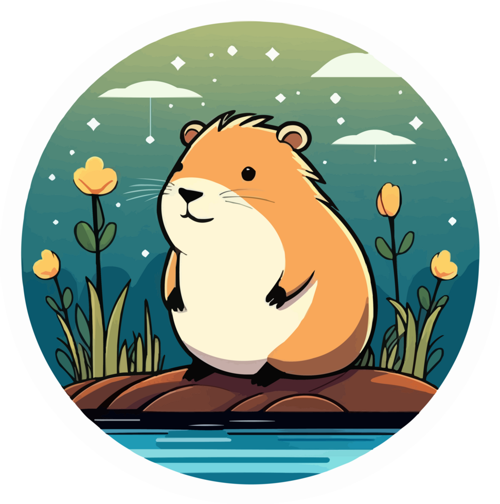 AI generated capybara illustration, cute design, transparent background. AI GENERATED png