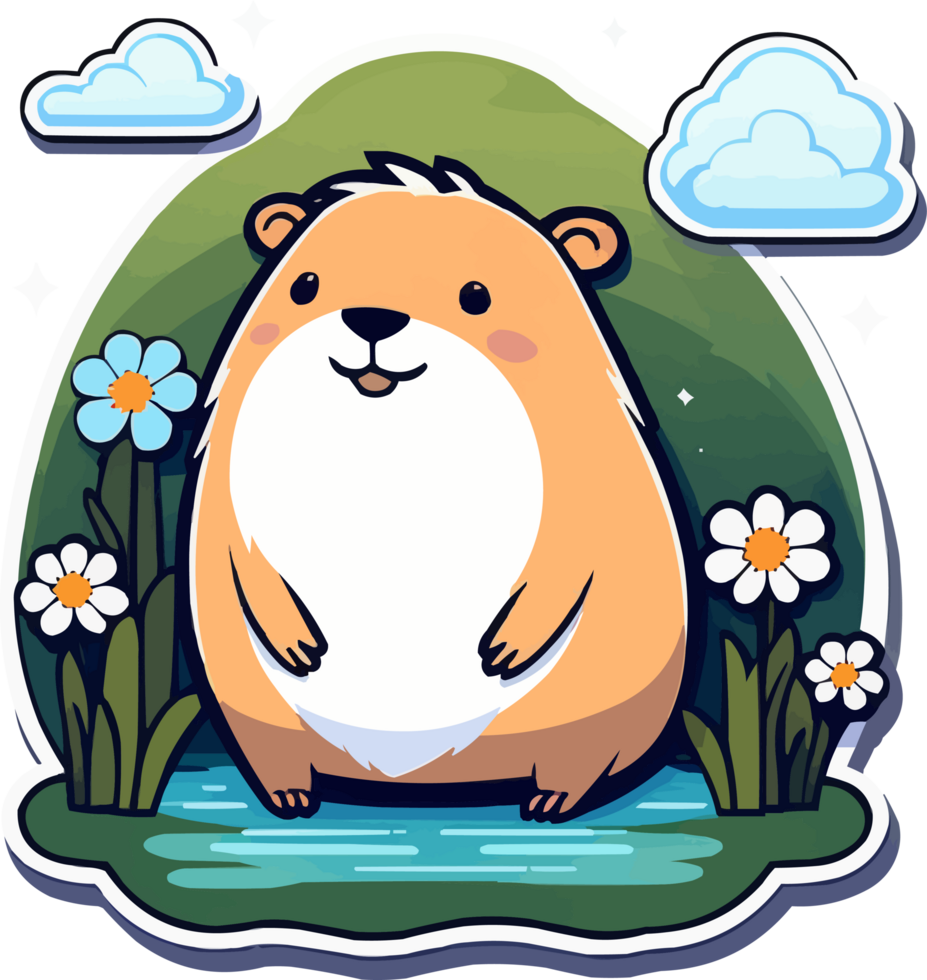 AI generated capybara illustration, cute design, transparent background. AI GENERATED png