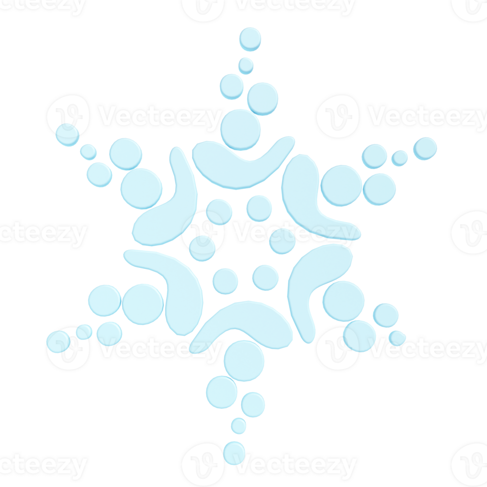 3d illustration of Christmas blue winter icon snowflake. glossy surface. Happy New Year Decoration Holiday element for web design, greeting card png