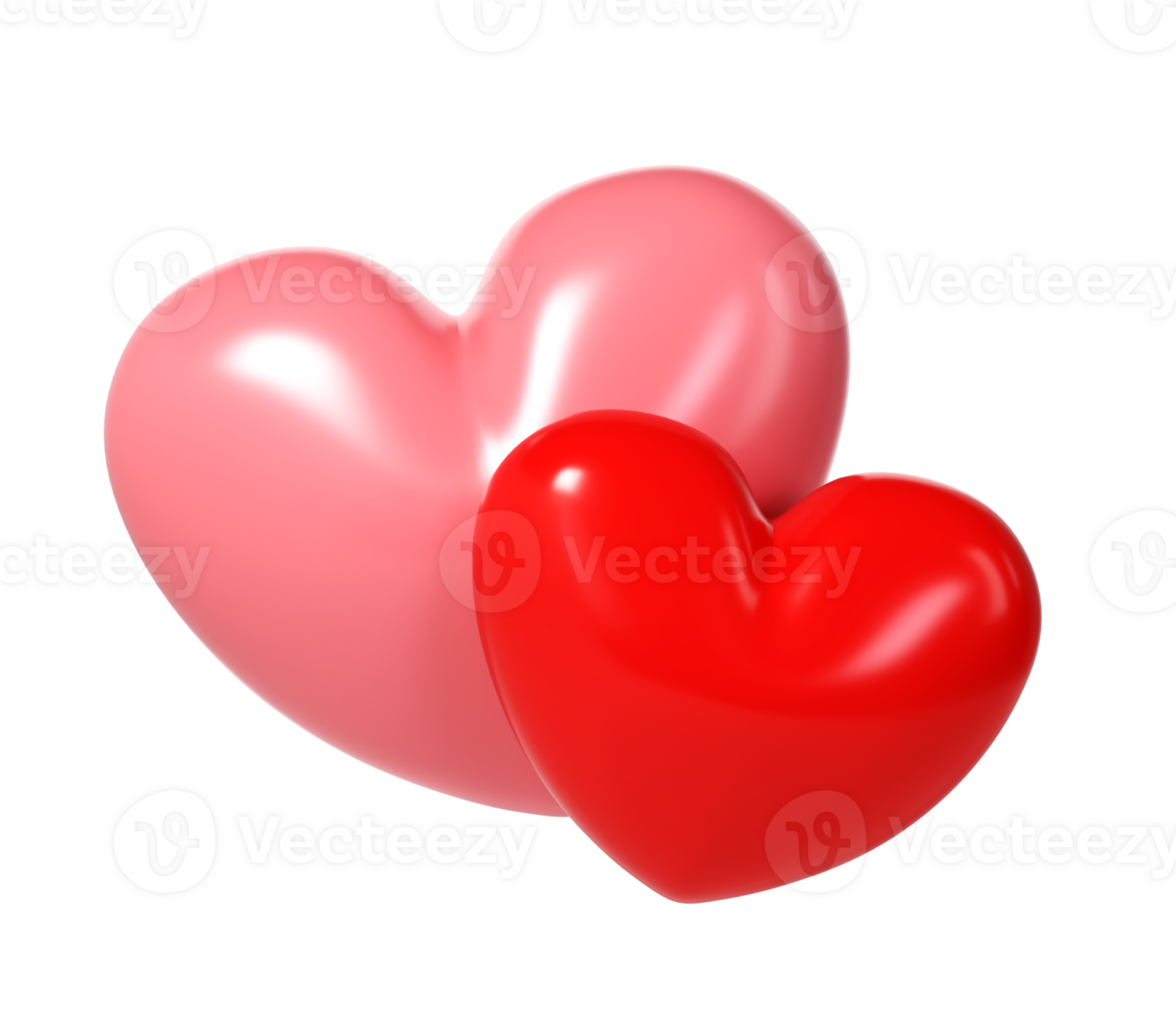 3d rose et rouge brillant l'amour cœurs. adapté pour Valentin jour, mère jour, femmes jour, mariage, autocollant, salutation carte. février 14e png