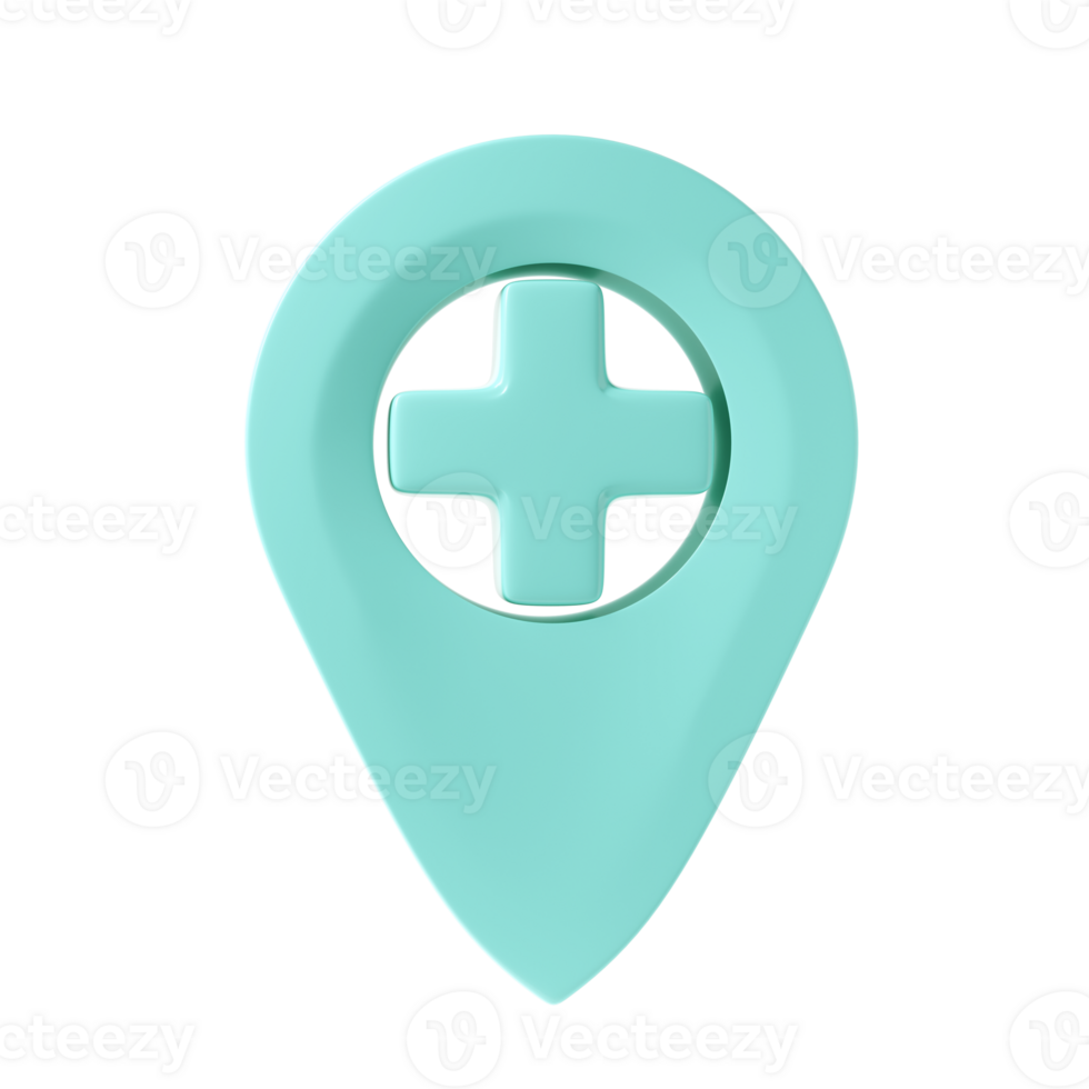 3d image medicine geotag icon. Medical cross company enterprise. Map turquoise tag transparent. Location of hospital. Geographic coordinates of pharmacy png