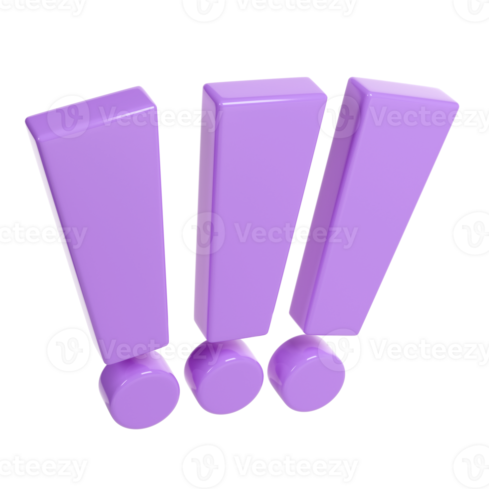 Three Exclamation signs lilac color. Realistic 3d balloon transparent for happy valentines day, wedding, greeting card or danger, stop accent design png