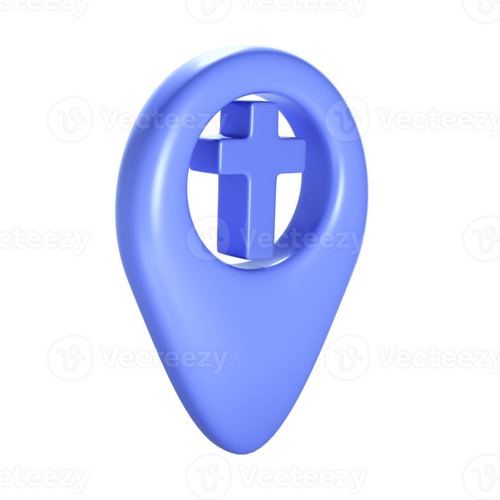 cristiano 3d blu attraversare geotag GPS icona. elemento per Chiesa posto, religioso edificio indirizzo png