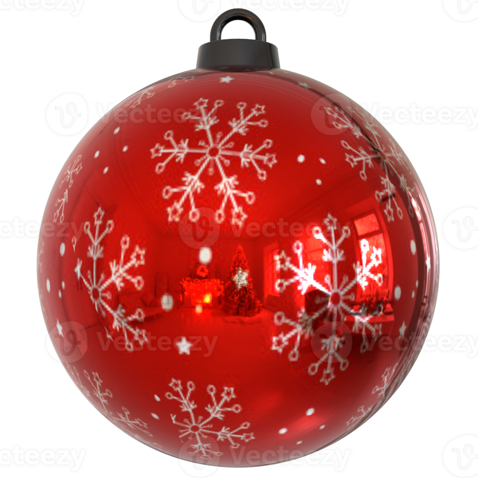 a red christmas ball with snowflakes on it png