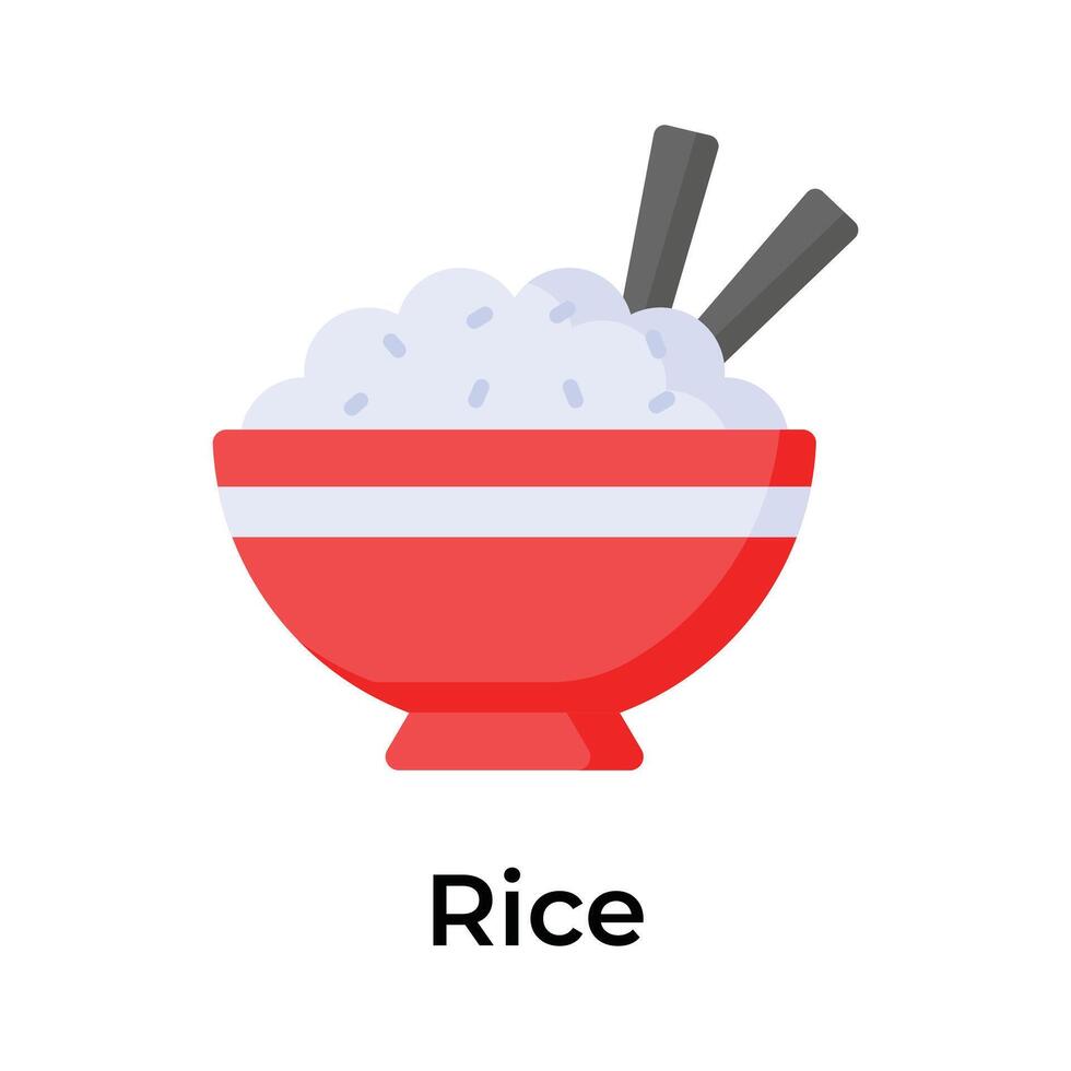 Chinese rice in a bowl with chopsticks, editable icon of rice bowl vector