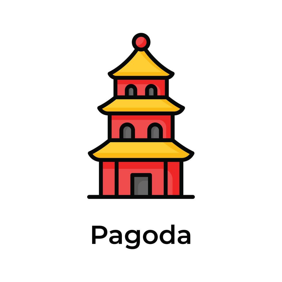 chino templo, histórico torre edificio, chino Adoración lugar, increíble icono de pagoda en moderno estilo vector