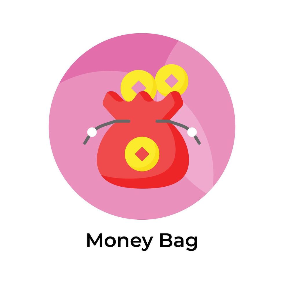 Chinese traditional money bag with coins vector design, ready to use icon