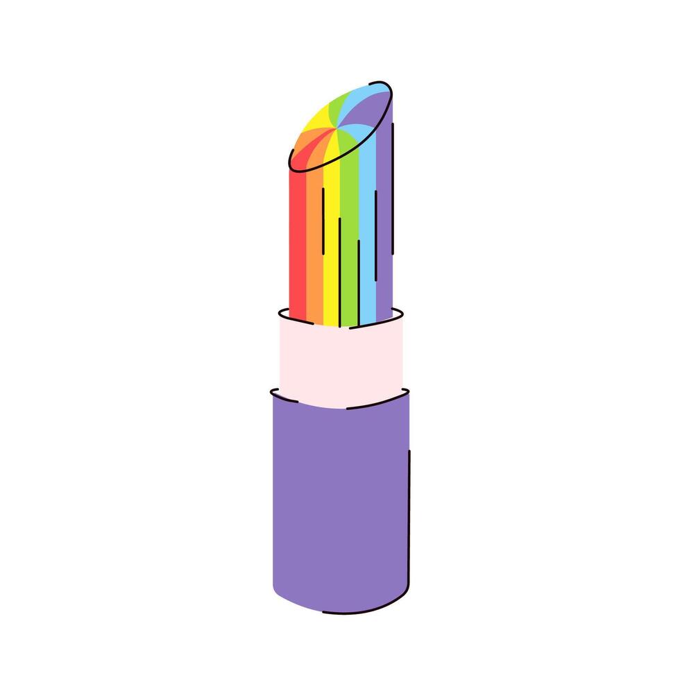 Lipstick in pride color. LGBT cartoon symbol. Vector isolated illustration on a white background.