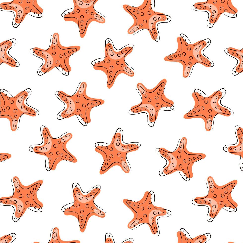 resumen sin costura modelo con estrella de mar en línea Arte estilo. verano submarino diseño para tela impresión, textil. vector ilustración en un blanco antecedentes.