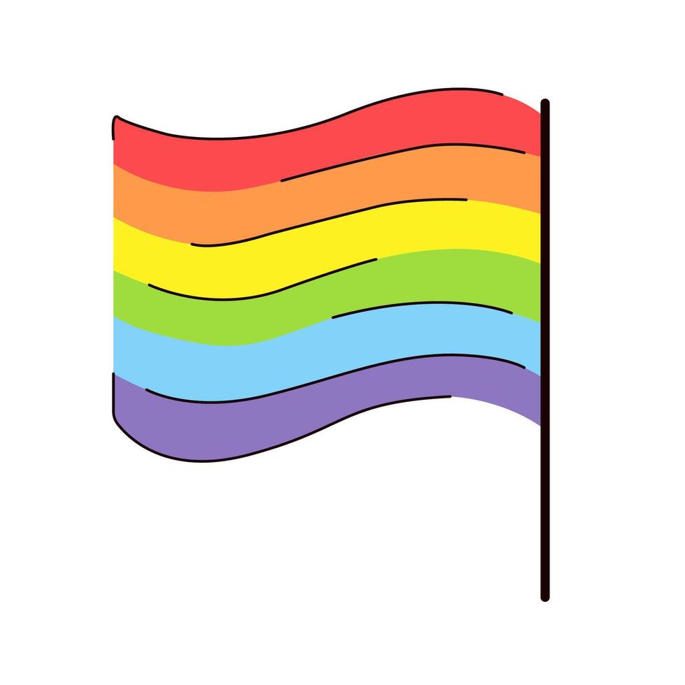 lgbt ondulación bandera en plano estilo. gay y lesbiana vector dibujos animados símbolo. oficial orgullo firmar en arco iris colores. ilustración aislado en blanco antecedentes.