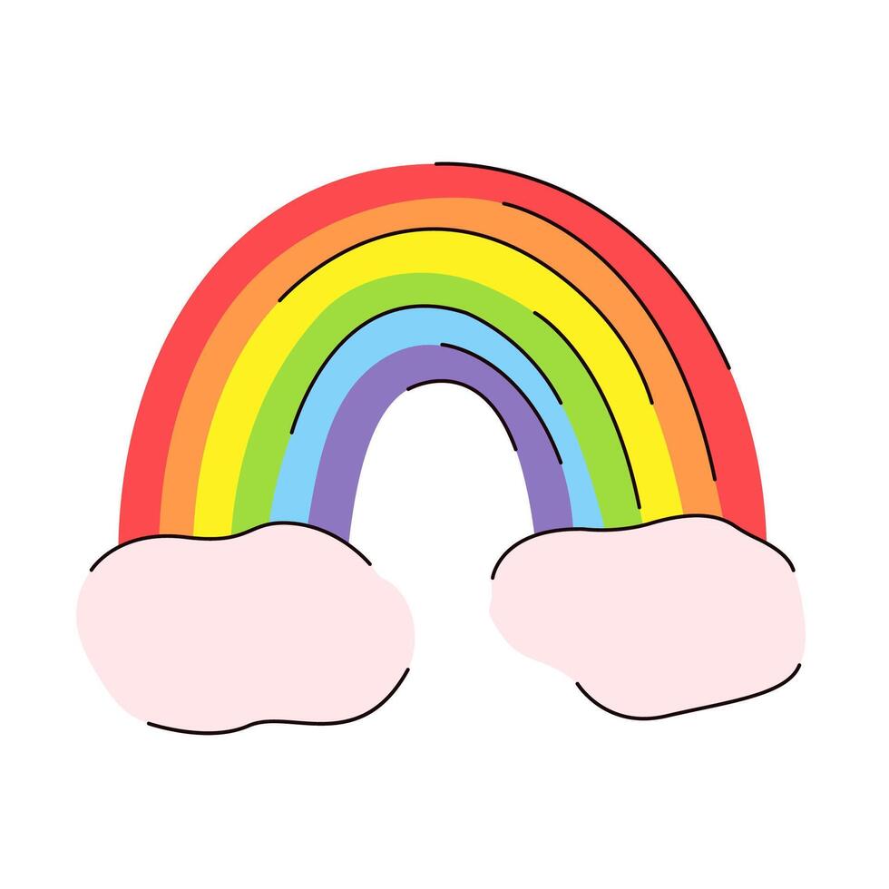 lgbt arco iris con nubes vector ilustración aislado en un blanco fondo, dibujos animados, departamento, garabatear.