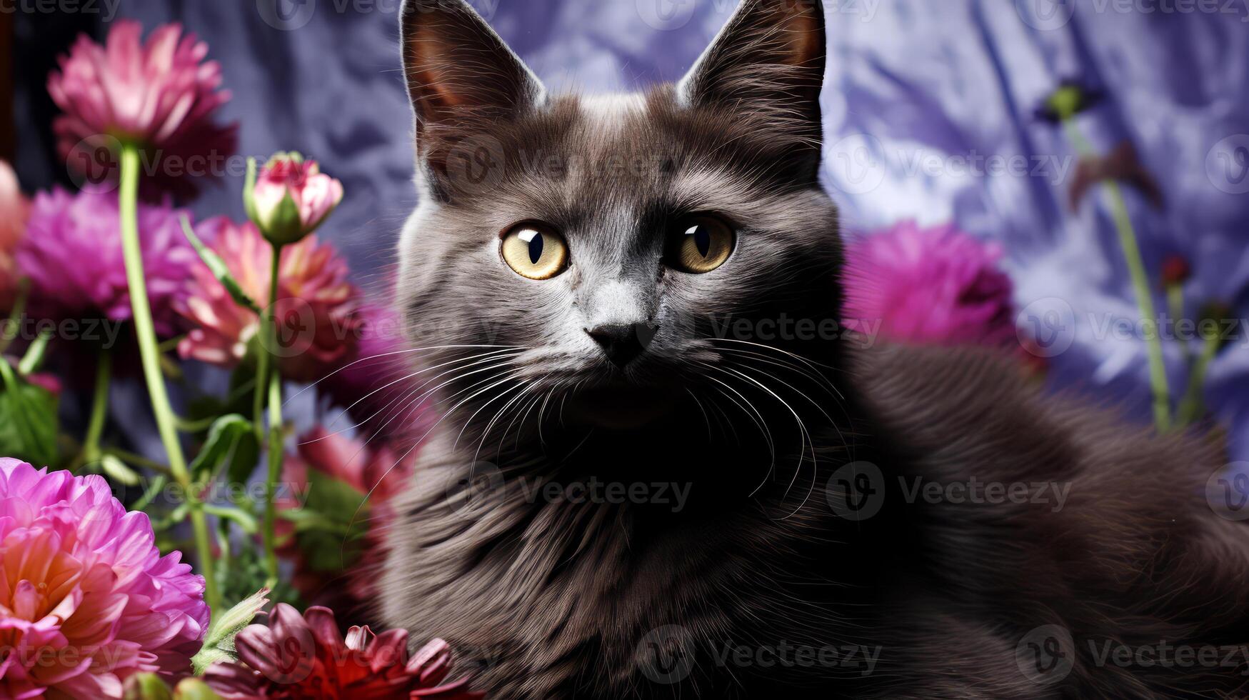 ai generado linda gato y flor en ligero antecedentes. foto