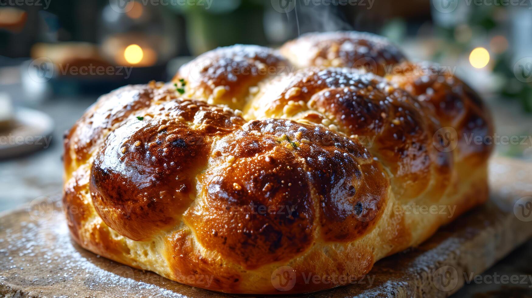 AI generated Freshly baked homemade bread on a table. photo