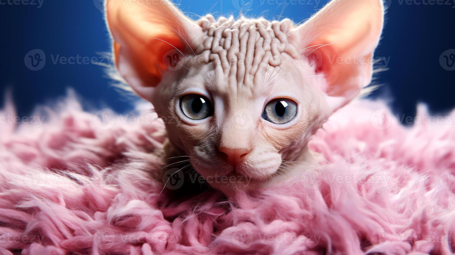 AI generated Portrait of a Sphynx cat on a pink fur background. photo