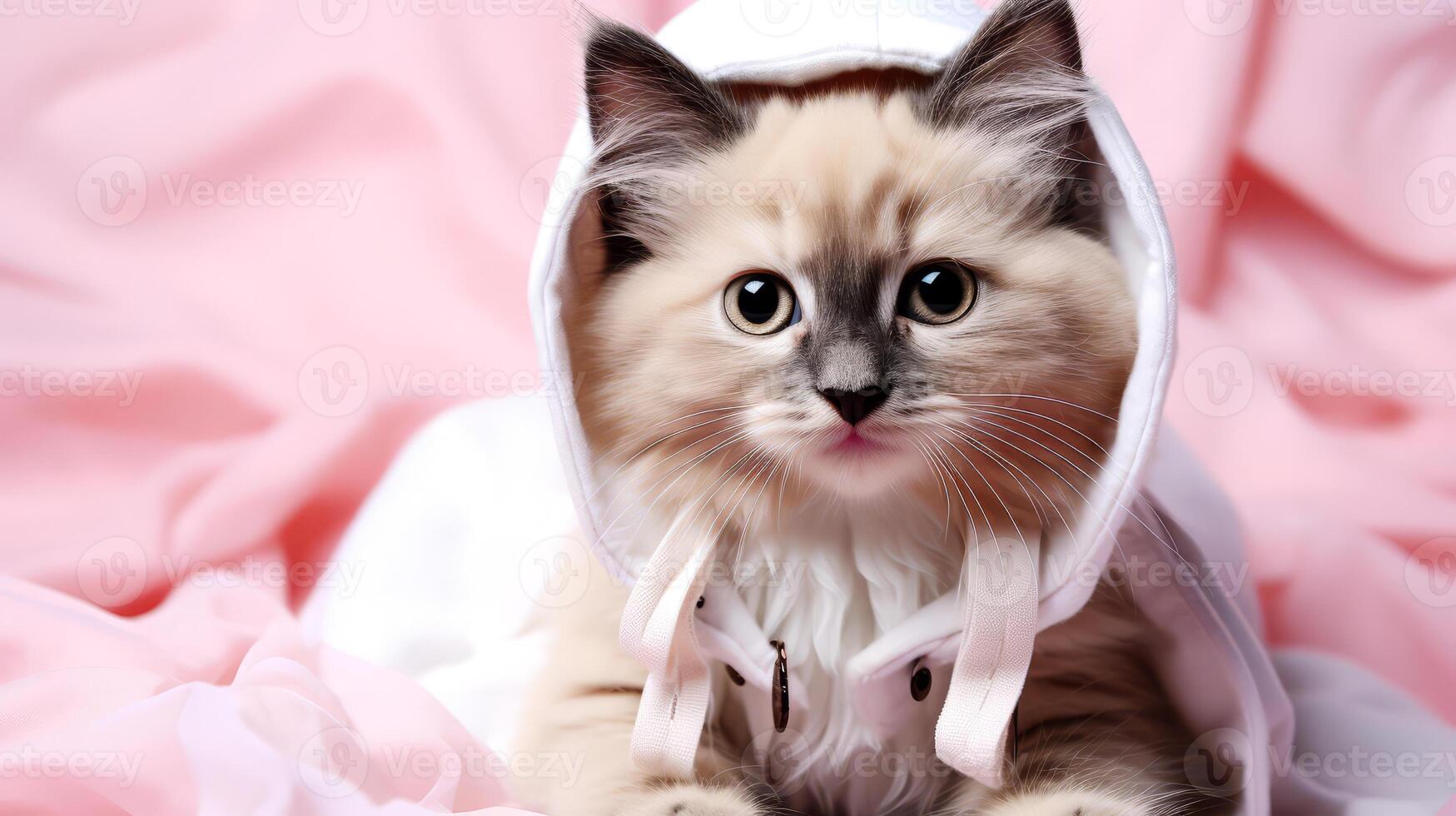 AI generated Cute cat in medical mask on pink background. photo