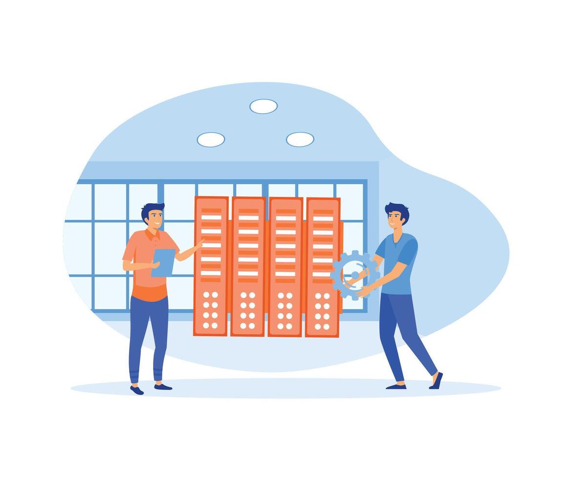 Big data job.    people idea of information and analysis data.  flat vector modern illustration