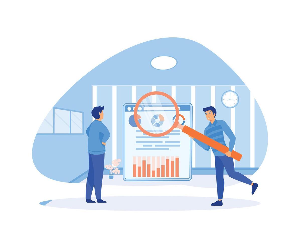 Business people working for data analysis and monitoring on web report dashboard monitor and business finance investment concept.  flat vector modern illustration