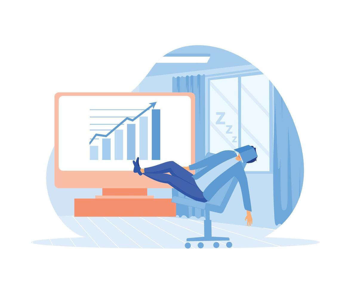 Businessman investors relax and sleep on cribs and growing graphs. vector