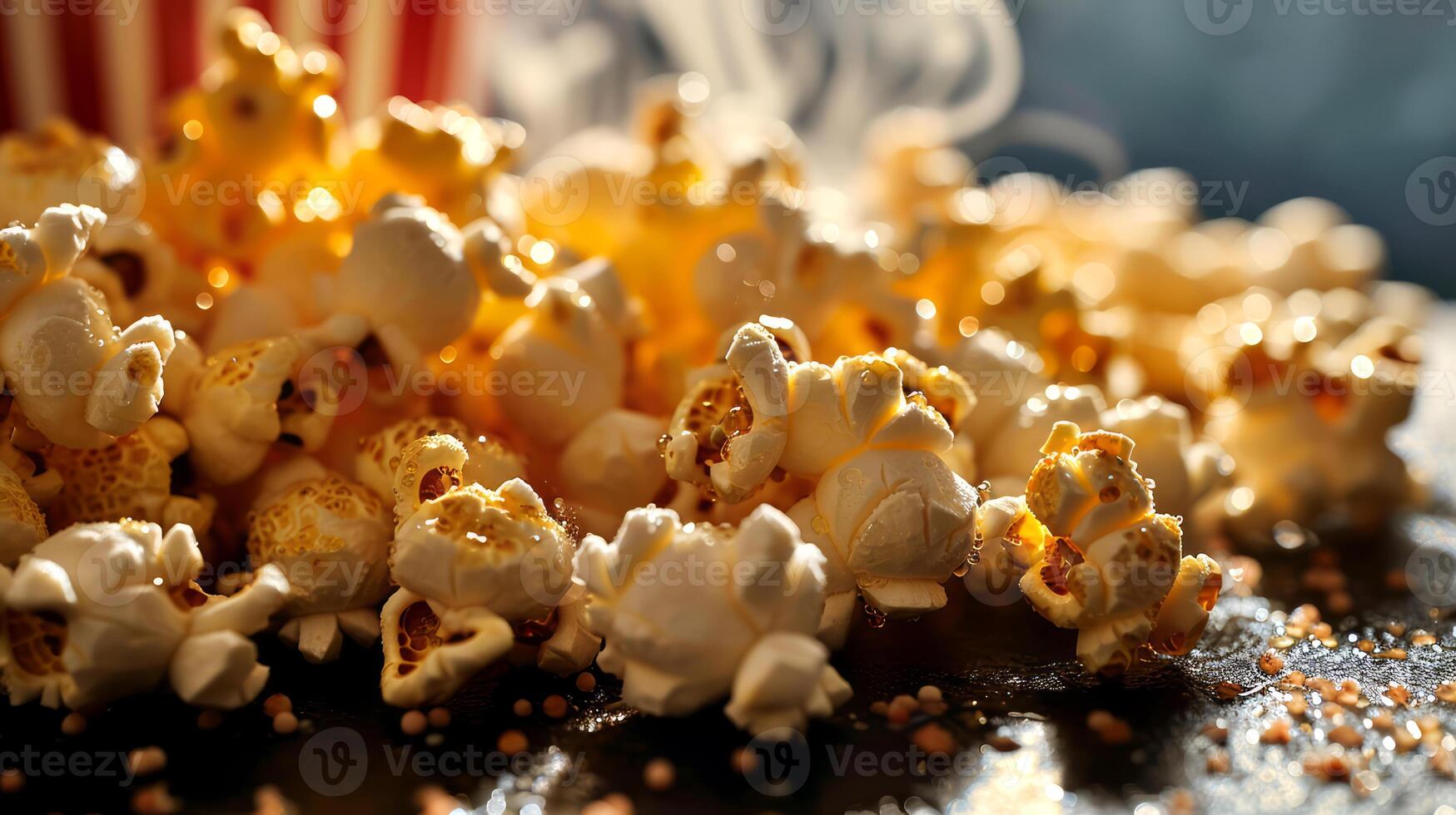 AI generated Popcorn and caramel on a black background. photo