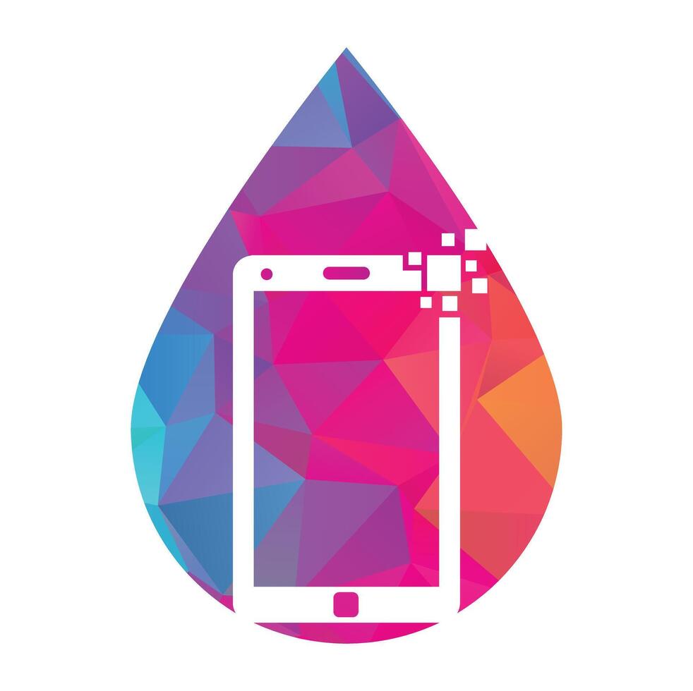 Mobile pixel drop shape concept logo design vector illustration.