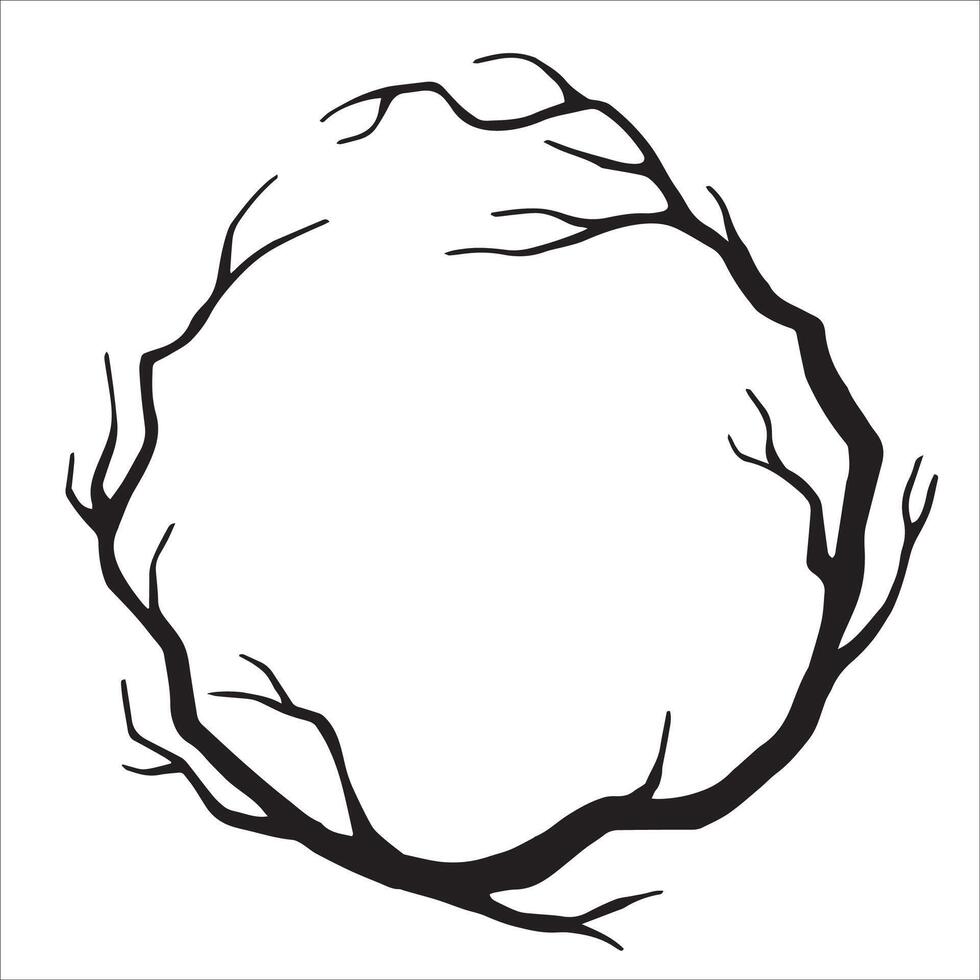 round wreath made of tree branches, sketch, outline. dry winter branches without leaves. vector