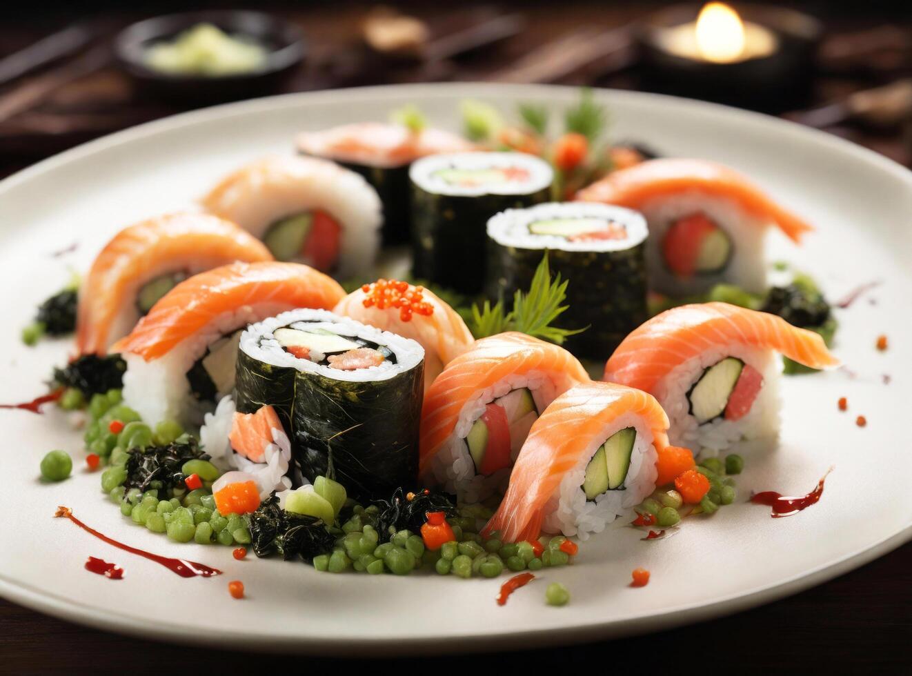 AI generated Sushi with salmon photo