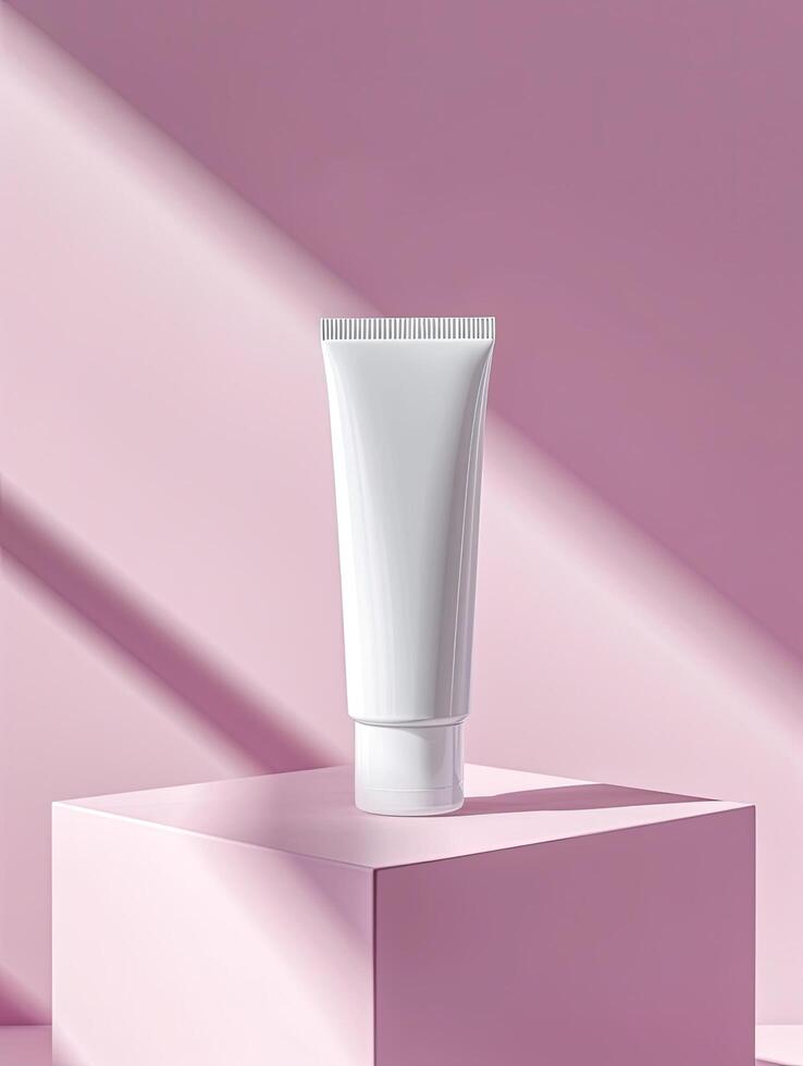 AI generated Skincare Tube on Minimalist Pink Background photo