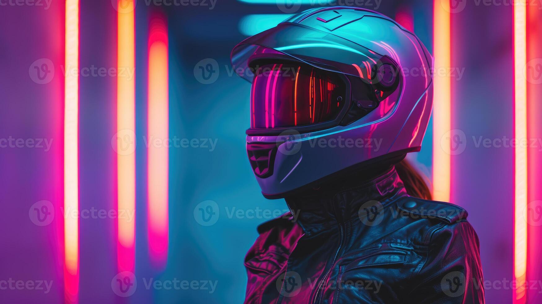 AI generated Space Odyssey Chic Women in Jackets and Helmets, suitable for magazine covers, wallpapers, websites, and advertisements. photo