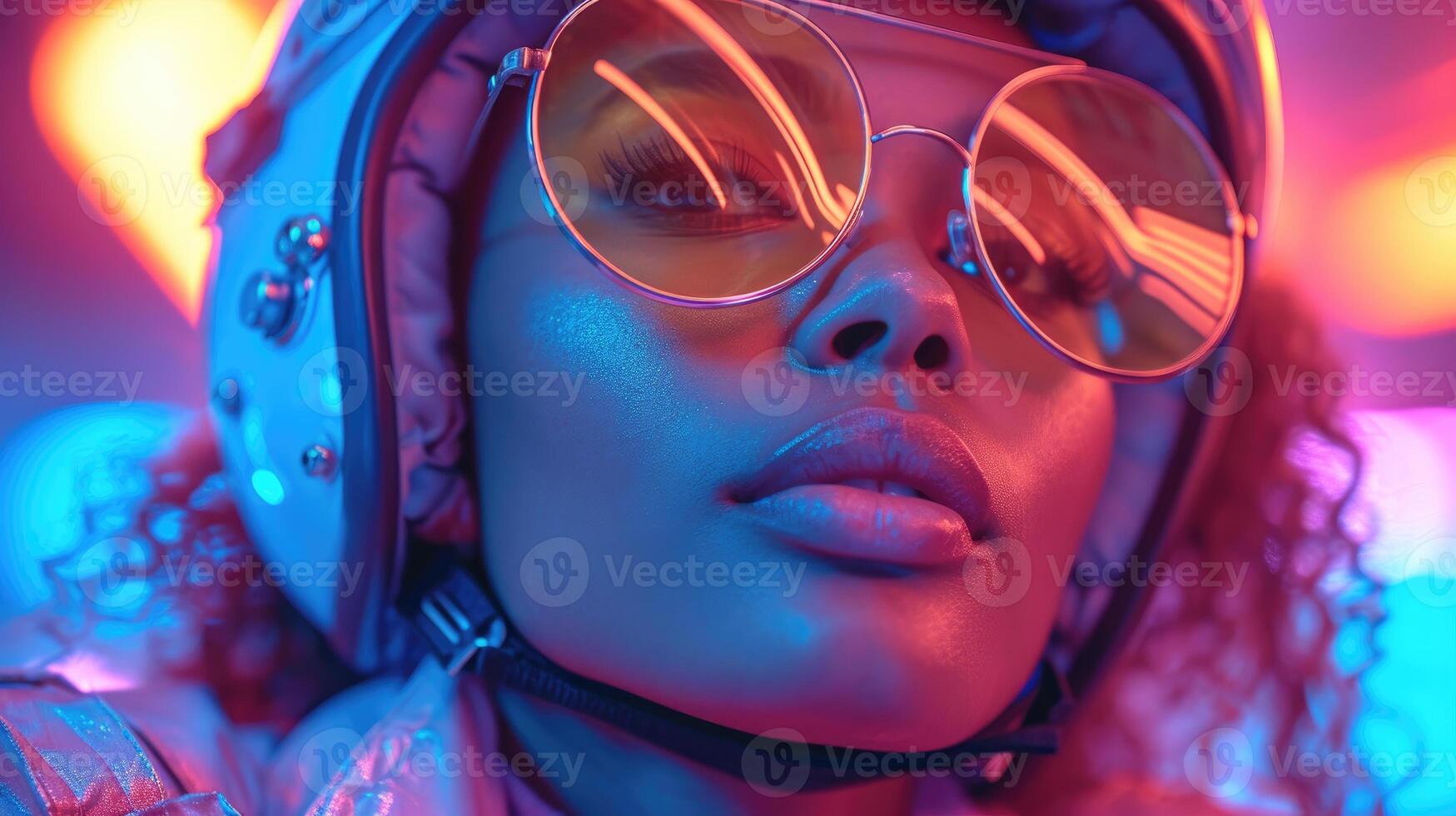 AI generated Women in Jackets and Helmets Space Futurism and Science Fiction, suitable for magazine covers, wallpapers, websites, and advertisements. photo