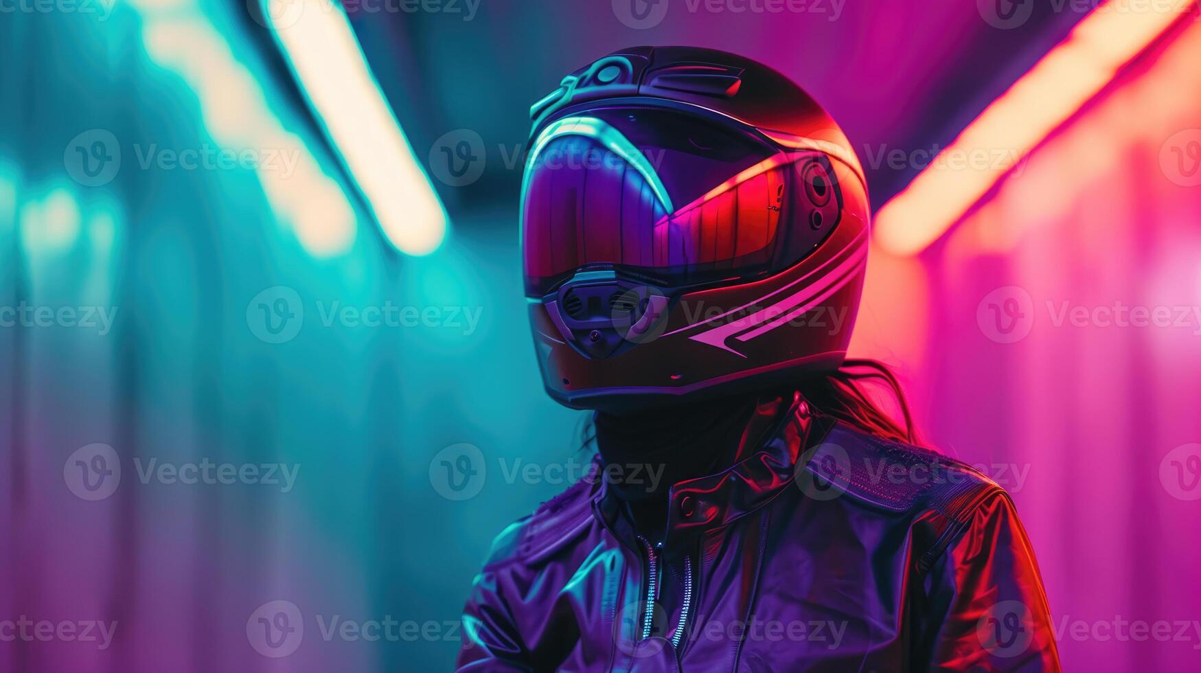 AI generated Space Futurism Trends Women's Jackets and Helmets Fashion, suitable for magazine covers, wallpapers, websites, and advertisements. photo