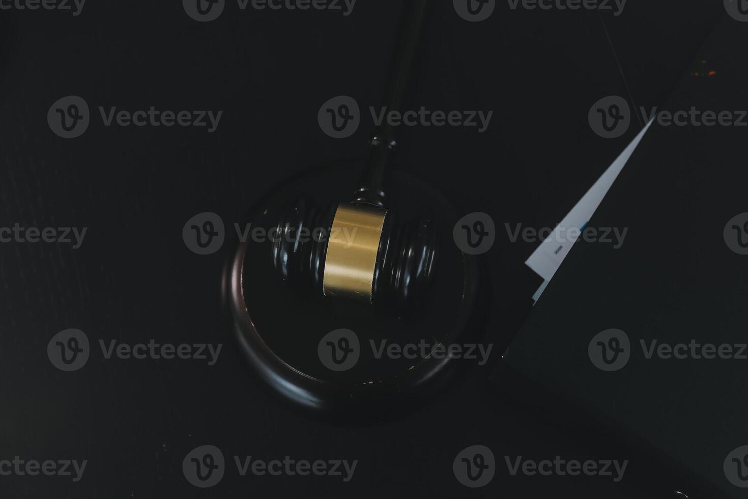 Group of experienced attorneys and lawyers giving consultation to client, helping with difficult lawsuit, explaining legal procedures and discussing agreement terms. Law services and support concept photo