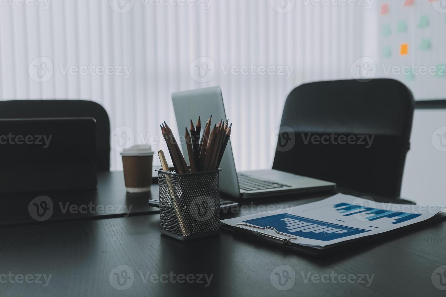 High level meeting of excutive room is decorated with stylish table and chairs around. Conference room is ready for next level of executive meeting. photo