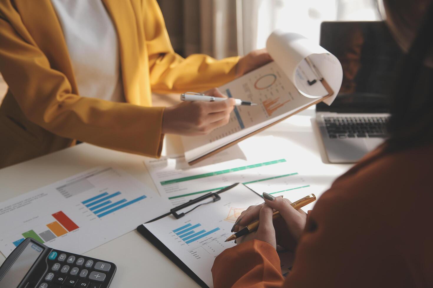 Team of business people working together in the meeting room office, teamwork background charts and graphs banner, double exposure successful teamwork,business planning concept. photo