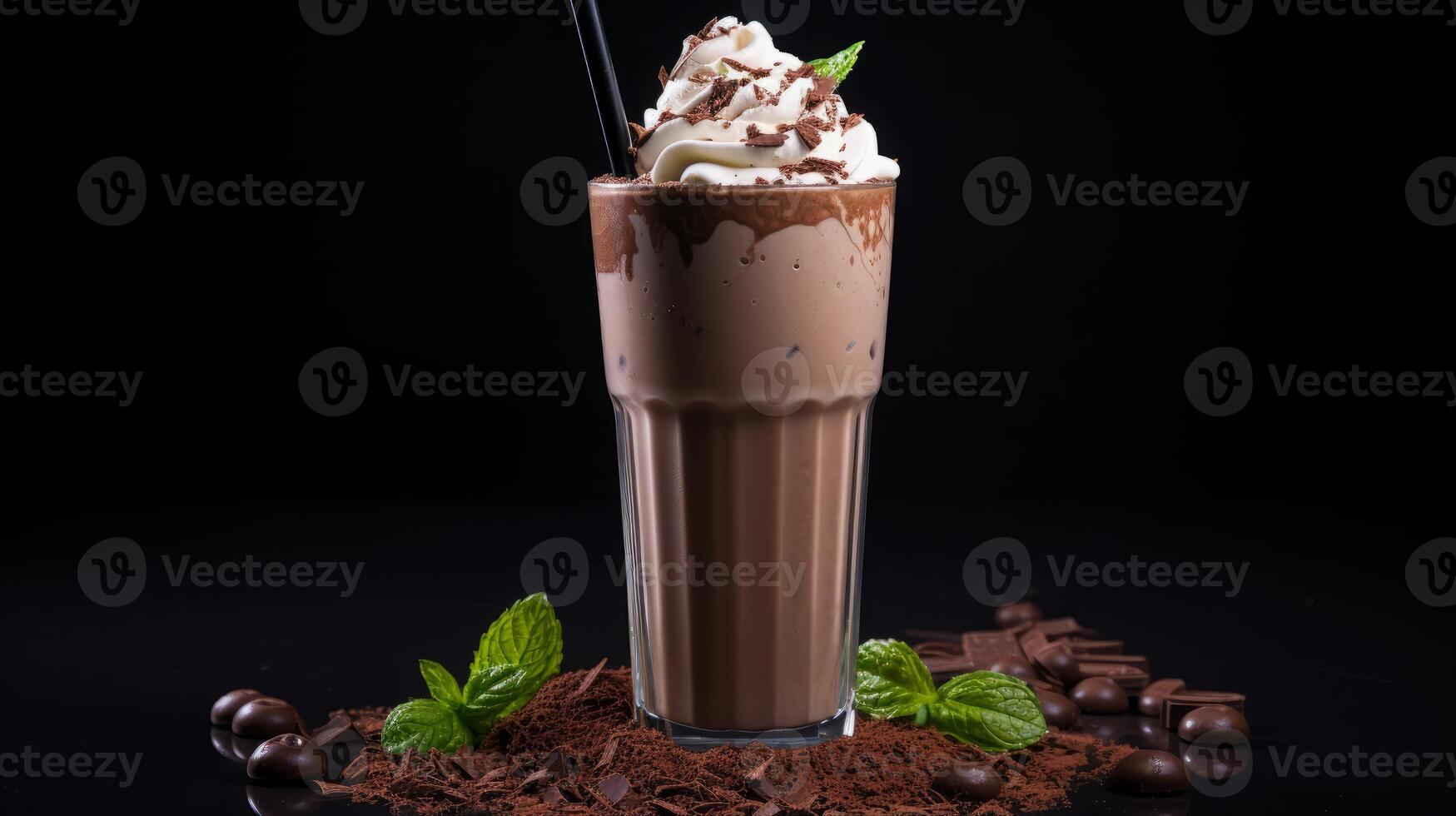 AI generated Delicious Chocolate Milkshake With Whipped Cream photo