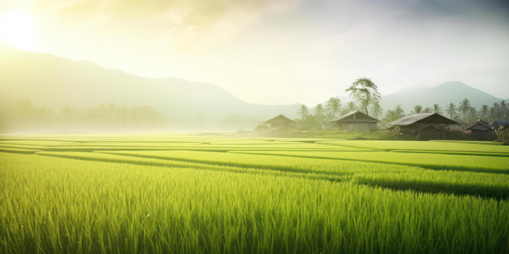 AI generated Green Rice Farm in the Morning photo