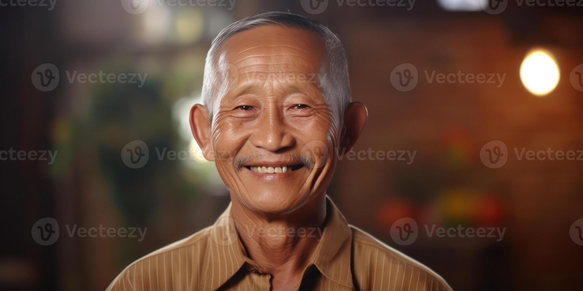 AI generated Capturing a moment of joy in the smile of an old Asian man photo