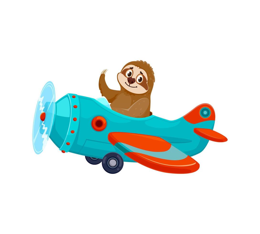 perezoso piloto en avión, dibujos animados animal aviador vector