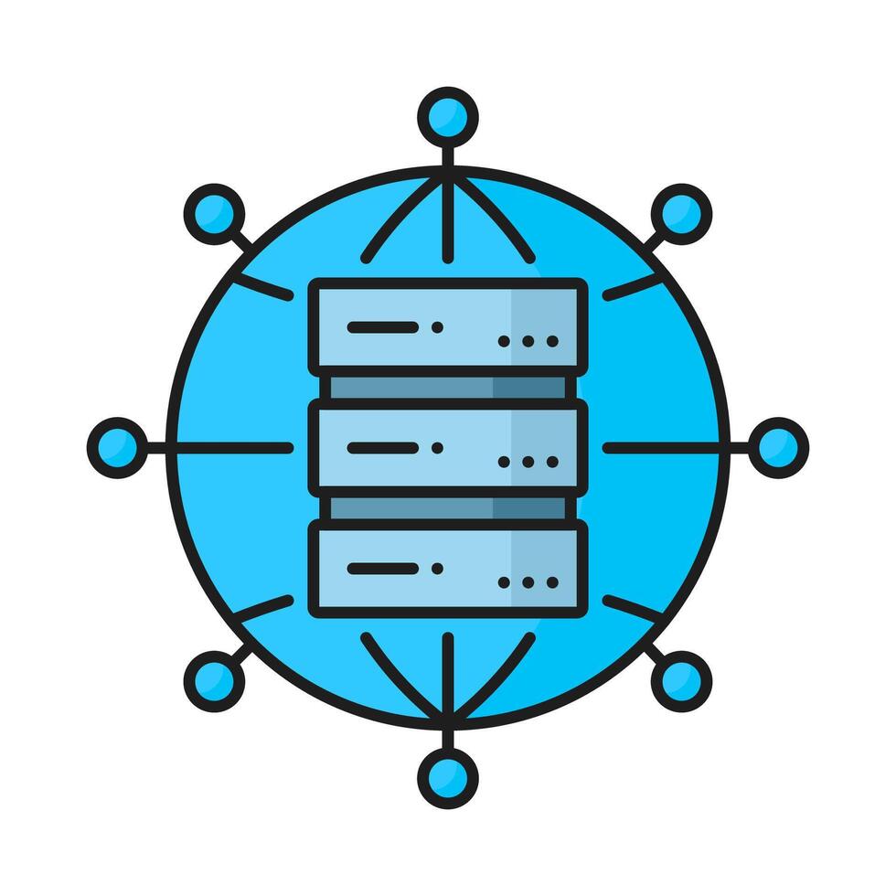 Database server and data network cloud color icon vector