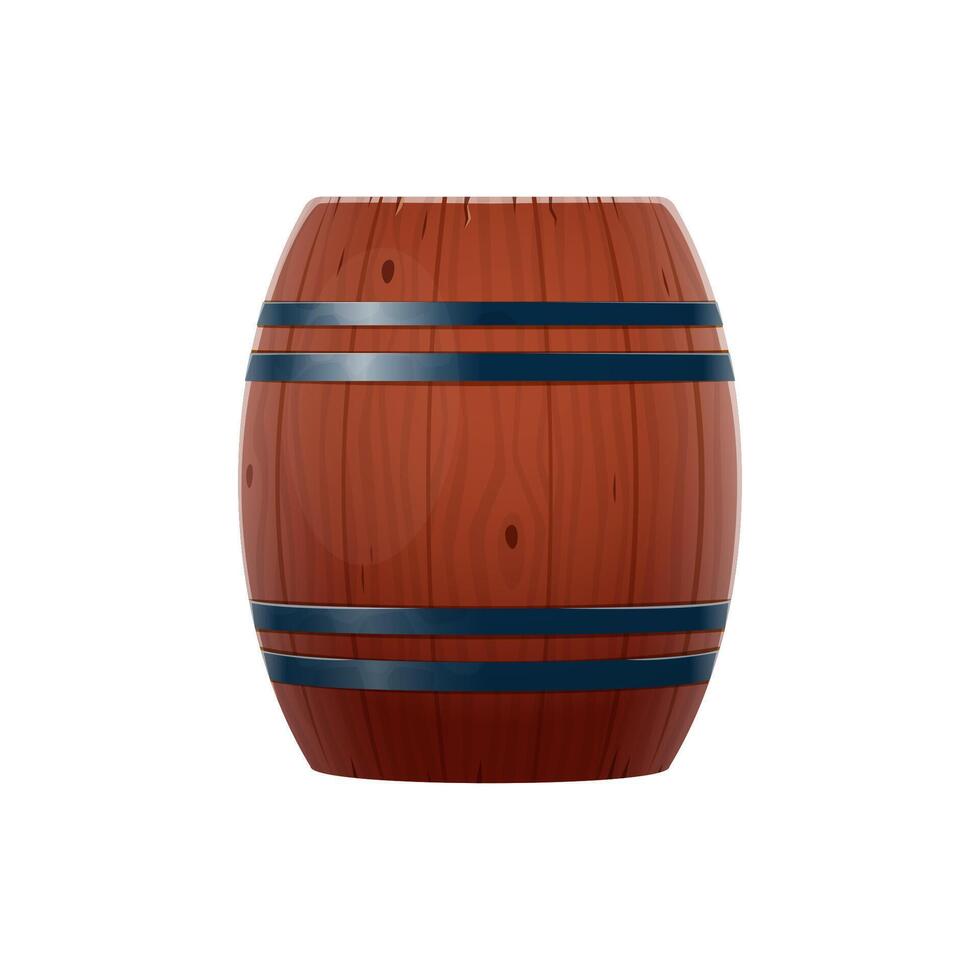 Wooden barrel, cartoon vector weathered cask