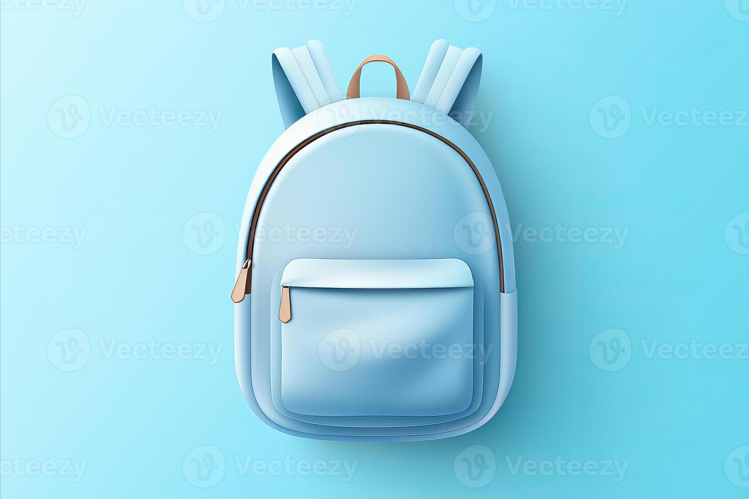 AI generated Blue backpack for school, top view on solid blue background with striking contrasts photo