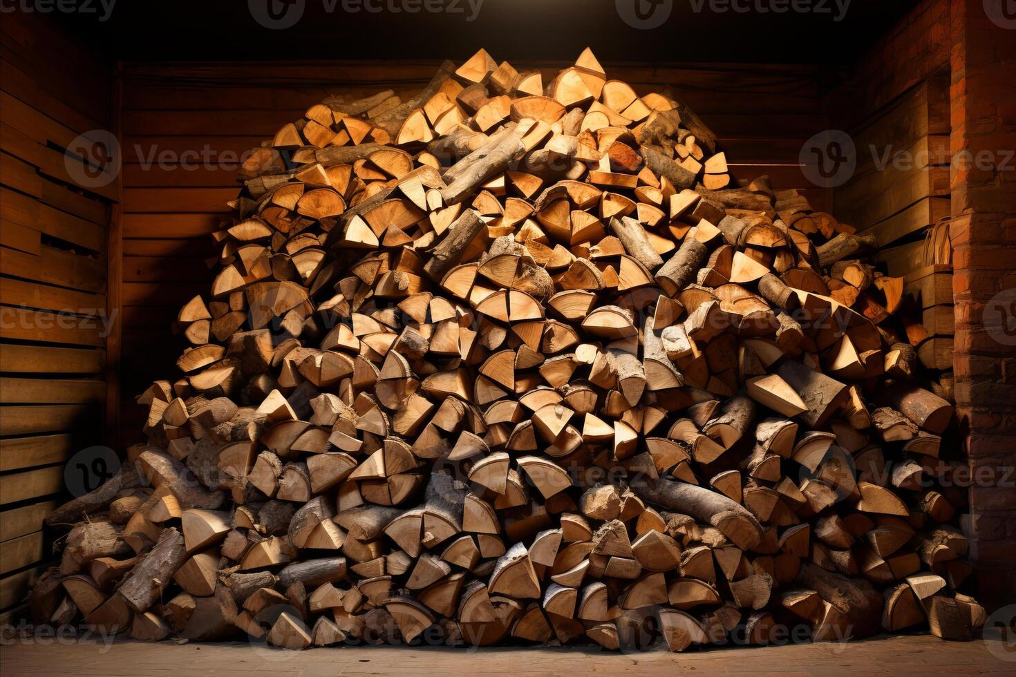 AI Generated Cozy Firewood Stack for Rustic Fireplace in Country House. Add Warmth to Your Living Space photo