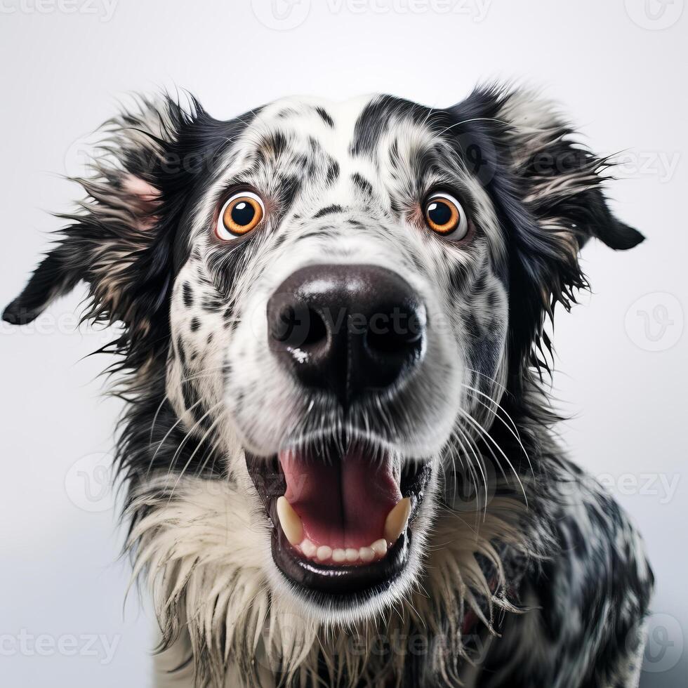AI generated Startled dog. close-up portrait of an astonished canine with a surprised expression photo