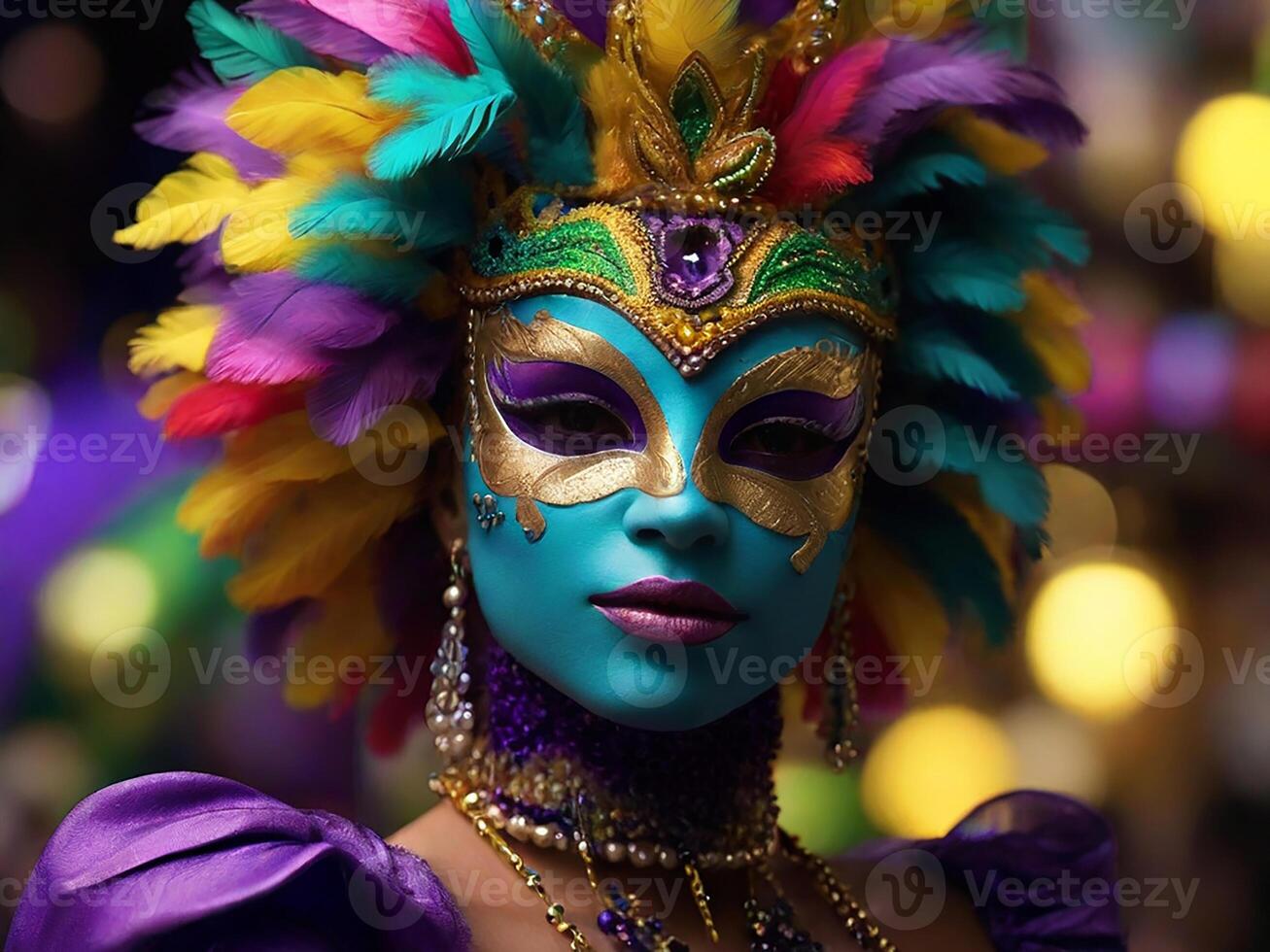 AI generated Mardi Gras Mask Costume, Traditional Carnival Design. Generative AI photo