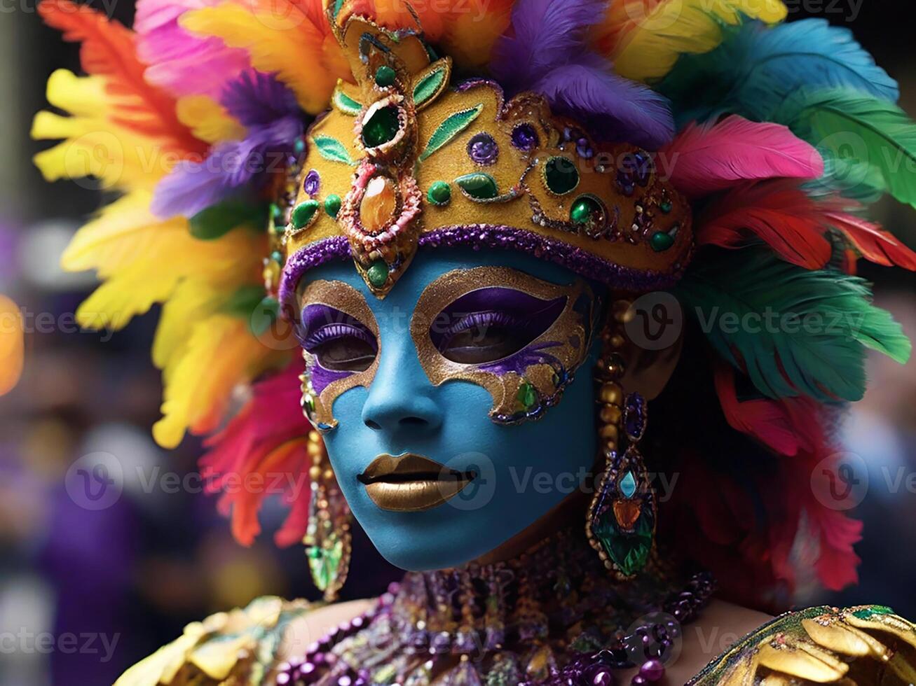 ai generado mardi gras máscara traje, tradicional carnaval diseño. generativo ai foto