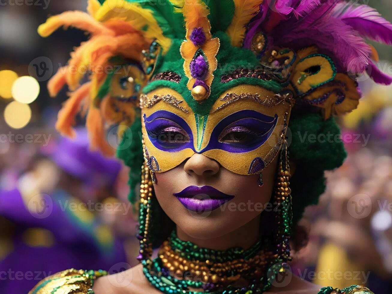 AI generated Mardi Gras Mask Costume, Traditional Carnival Design. Generative AI photo