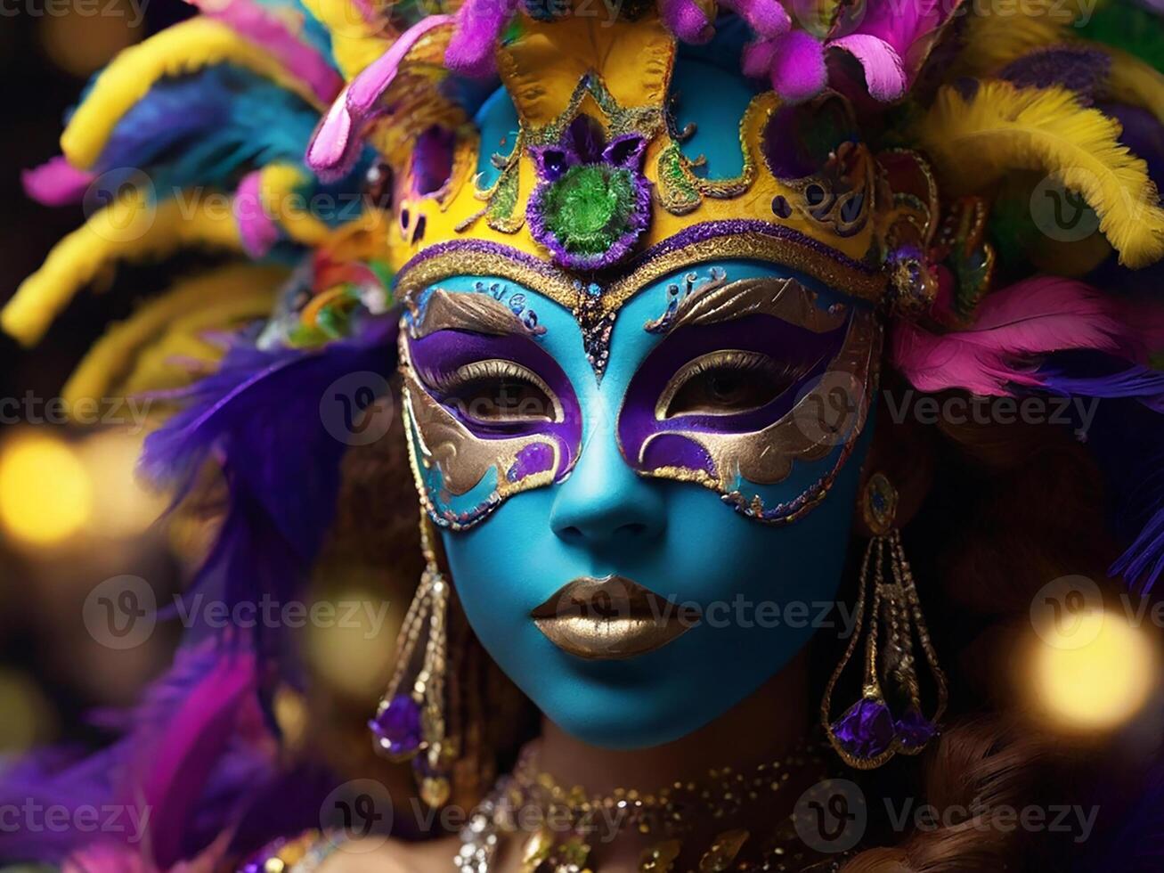 AI generated Mardi Gras Mask Costume, Traditional Carnival Design. Generative AI photo